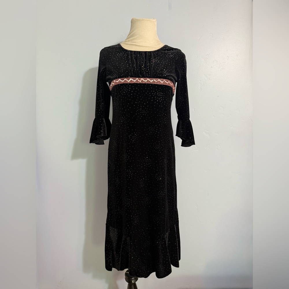 Vintage 90s Y2K Black Velvet & Glitter Sparkle Dress Whimsygoth Fairycore Witchy